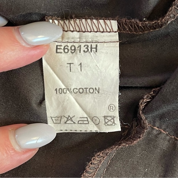 Sandro Paris Brown Black Embroidery Boatneck Elbow Sleeve Cotton Top (4) - Picture 13 of 14